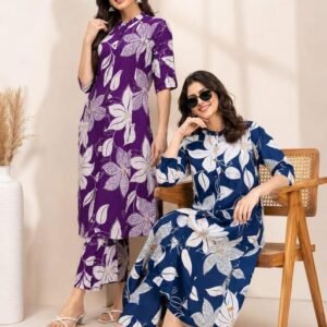 Women Crepe Co-Ord Set Combo | Printed Kurta Pant Set | Pack of 2 Stylish Lounge & Casual Wear