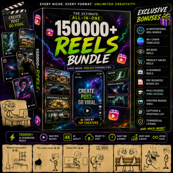 THE ULTIMATE 15,0000+ REELS BUNDLE Every Niche. Every Format. Unlimited Creativity.
